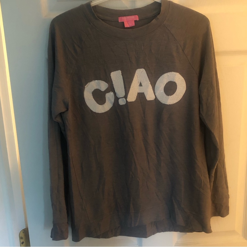 Isaac Mizrahi Charcoal T-Shirt Sweatshirt with Pink Label C!AO